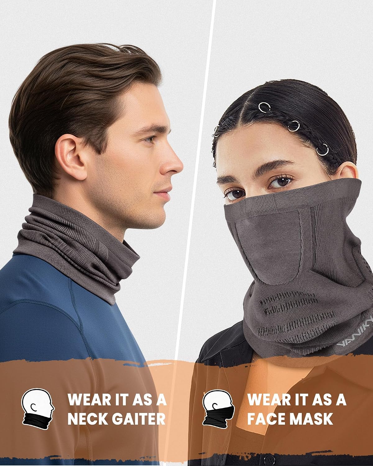 YANIKY Winter Neck Warmer Gaiter Ski Face Mask, Breathable Fleece Balaclava Windproof Cold Weather Scarf