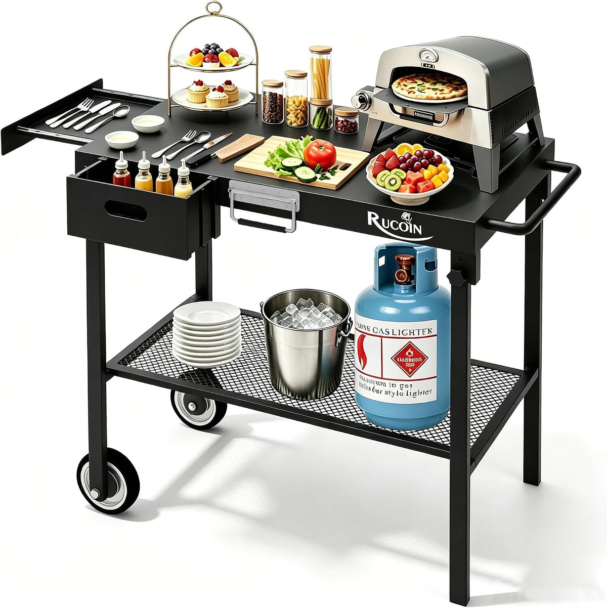 Grill Table - 61" L×31" H×20" W Heavy Duty Pizza Oven Stand
