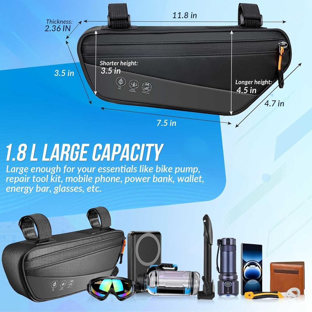 WOTOW Bike Frame Bag - Waterproof Triangle Storage Bag, 1.8L