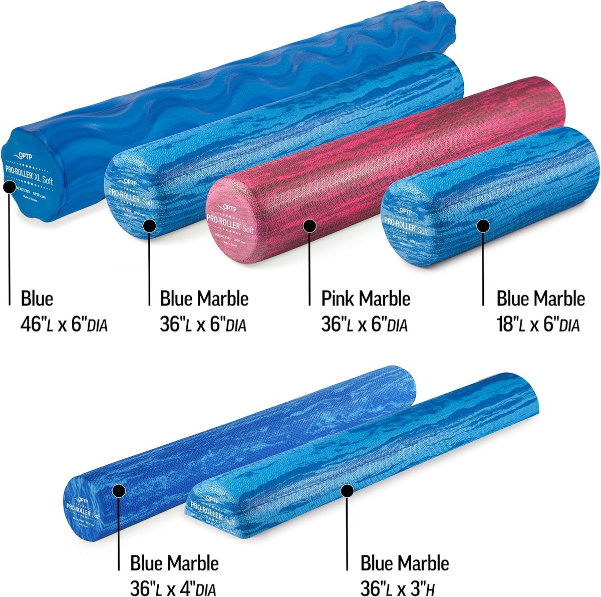 OPTP PRO-Roller Soft Density Foam Roller – Round, Short Blue, 18" x 6"
