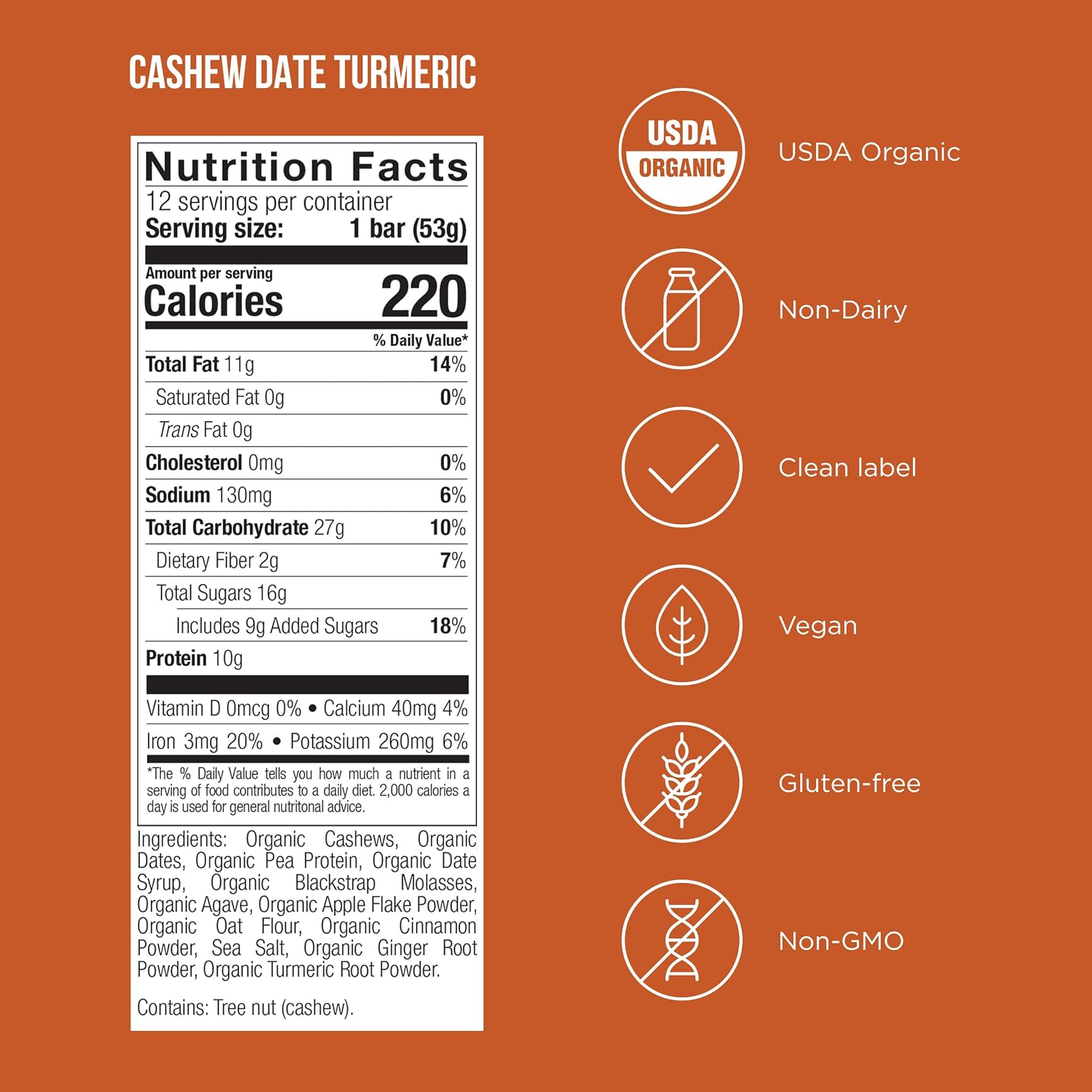 POSSIBLE Snack Bar, Cashew Date Turmeric, 12 Count (Pack of 1)