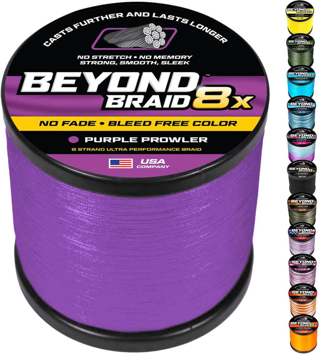 Beyond Braid Braided Fishing Line -Super Strong - Abrasion Resistant - No Stretch -Blue Camo, Moss Camo, White, Green, Pink, Blue, 4 Strand 8 Strand