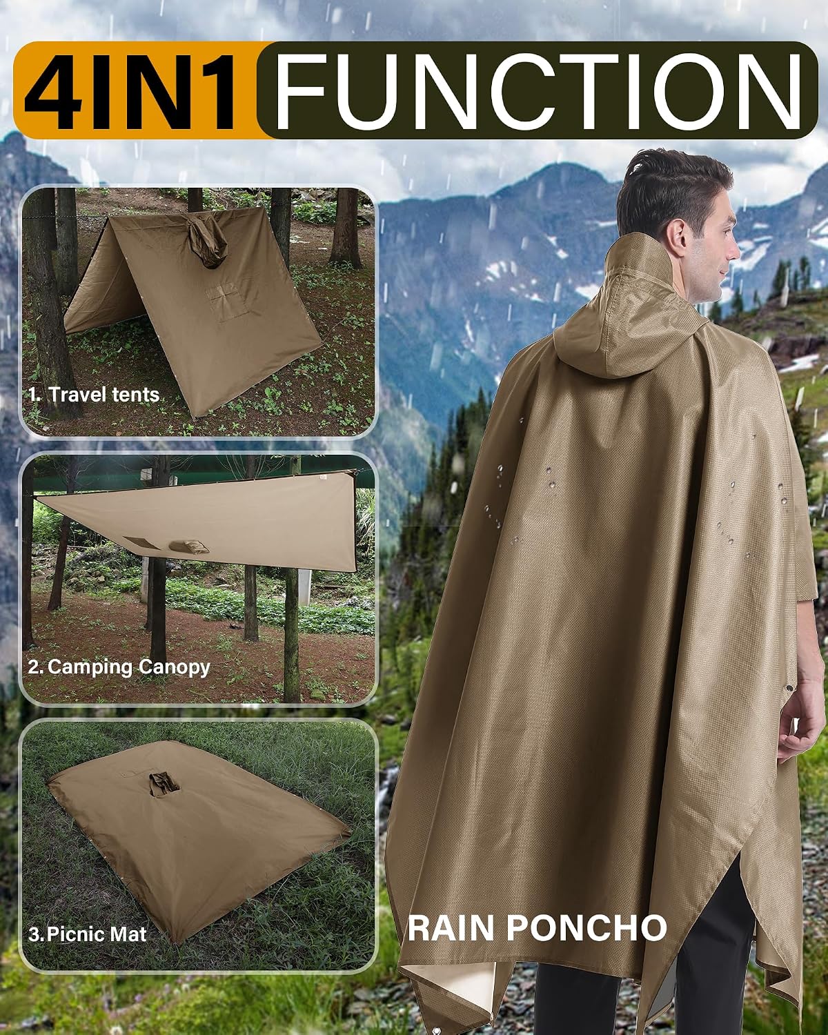 iCreek Hooded Rain Poncho Packable Waterproof Unisex Raincoat with Pocket
