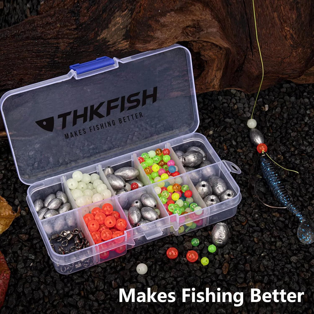 THKFISH Texas and Carolina Fishing Rig Bass Fishing Bullet-Weights for Fishing Sinkers Hooks Rolling Barrel Fishing Swivels Beads Rings Fishing Tackle Kit 35pcs/339pcs/389pcs