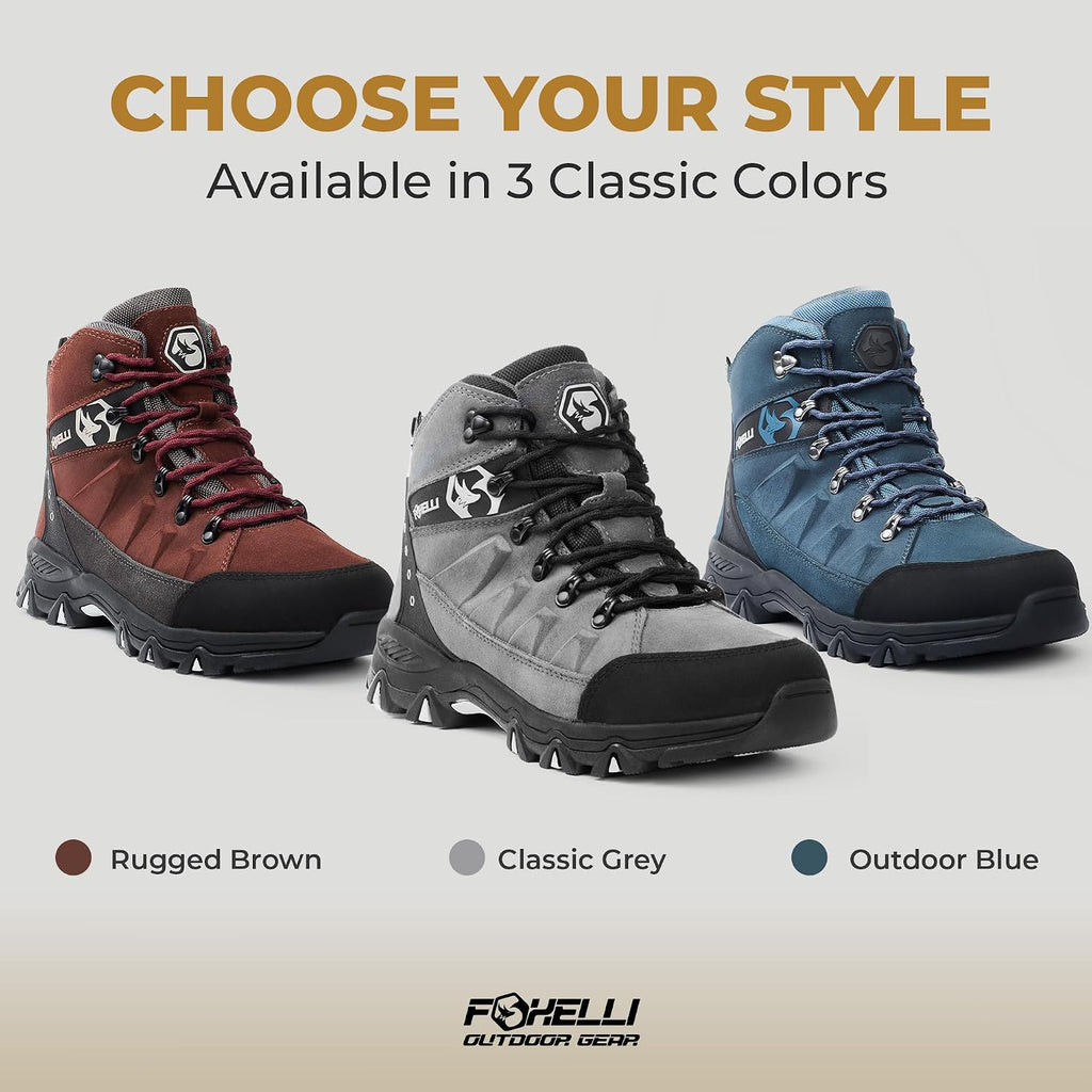 Foxelli Men’s Hiking Boots – Waterproof Breathable & Lightweight Suede Leather Hiking Boots for Men
