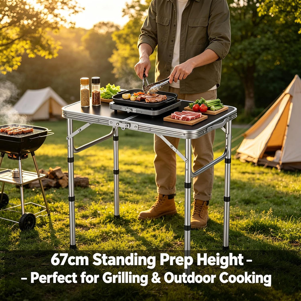 HOMGEN Folding Camping Table with 3 Heights Portable Outdoor Picnic Table MDF Desktop-Lightweight 2.25kg-Sturdy 66lbs for Picnic Beach RV Tailgate, Indoor Study Work Desk– Easy to Setup & Clean