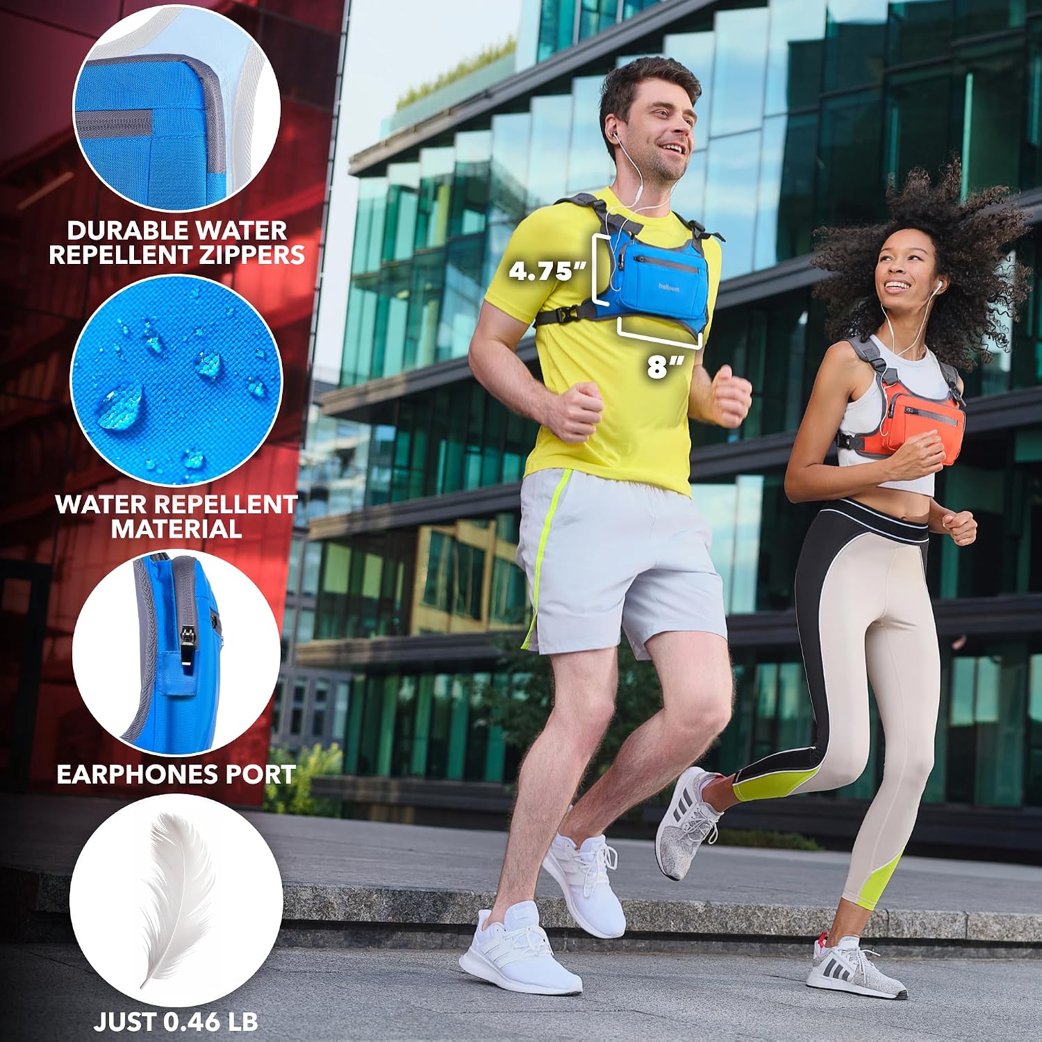 Running Chest Pack, Reflective Vest, Water Repellent, Phone Holder, Workout Bag for Runners, Cycling, Biking, EDC Pouch, Jogging Carrier, Hidden Pocket, Men & Women, Lightweight