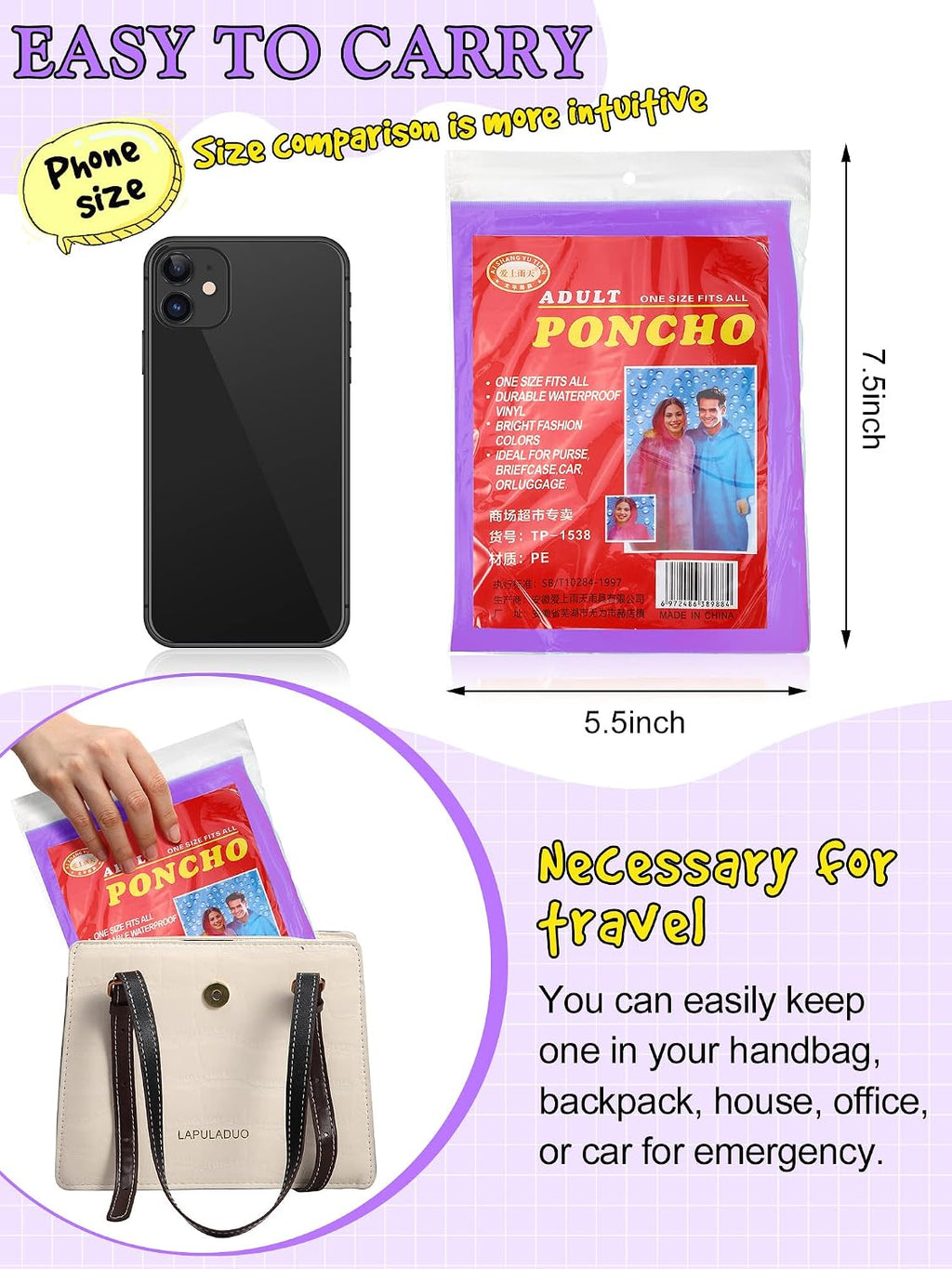 Tarpop 40 Pack Disposable Rain Ponchos Adult Drawstring Hood