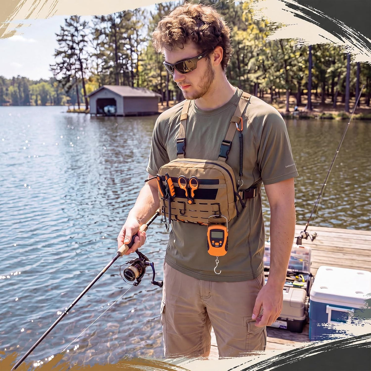 Fly Fishing Chest Pack Water Resistant Tackle Bag with MOLLE System, Detachable Hook Pouches, Adjustable Chest Straps for Stream Wade Fishing(Khaki)
