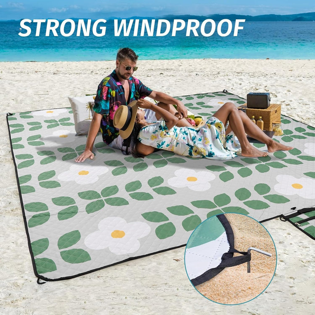 Picnic Blankets,Beach Blanket Waterproof Sandproof w/Strap,Green