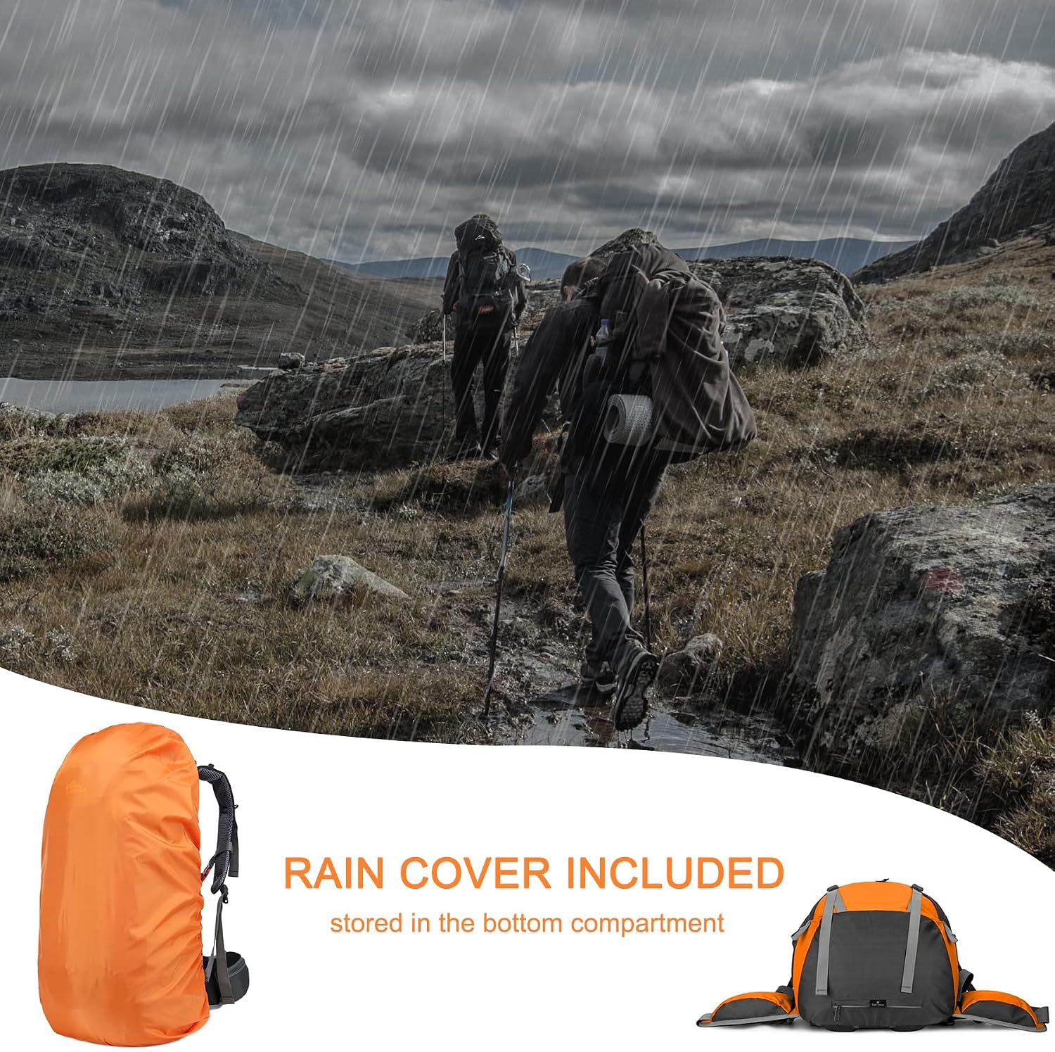 Loowoko 50L Hiking Backpack with Rain Cover for Both Men & Women | Lightweight at Just 2.8 lbs, External Extension with Compression Straps for Backpacking, Hiking, Camping, Trekking