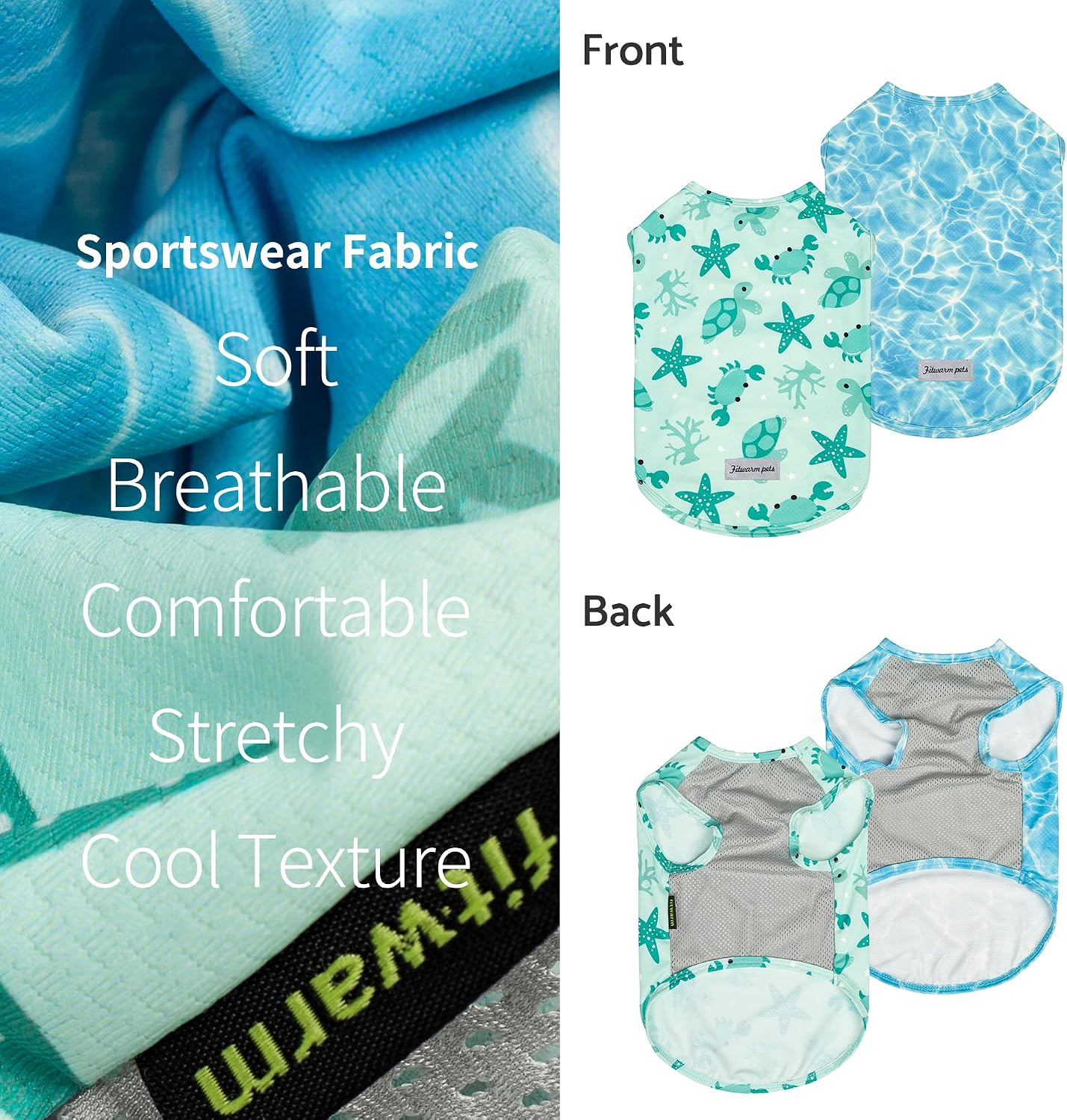 Fitwarm 2 Pack Marine UPF 50+ UV Sun Protection Dog Shirt, Lightweight Cooling Vest, Quick Dry Summer Clothes for Small Dogs Boy Girl, Pet Outfit, Sky Blue, Mint Green, Small