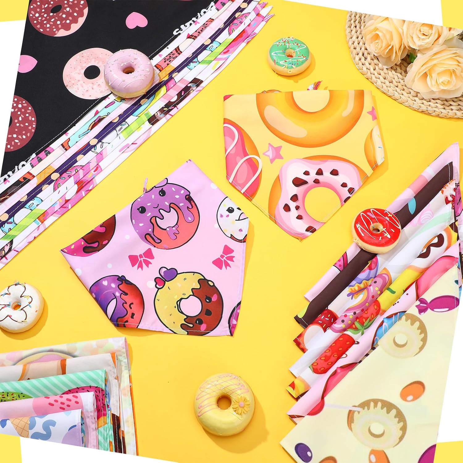 Huhumy 100 Pcs Donut Dog Bandanas Bulk Summer Donut Bandanas for Dogs
