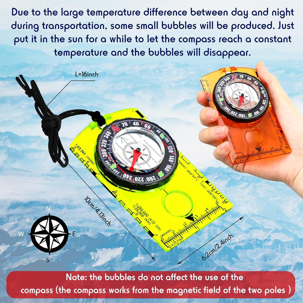Orienteering Compass Hiking Compass Outdoor Navigation Survival Compass Waterproof Map Reading Backpacking Compass Kids Camping Gear for Women Men Gifts, 4 Colors