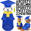 Huhumy 5 Pcs Dog Graduation Costume Set Include 2026 Pet Graduation Gown with Stole Puppy Grad Cap Lensless Glasses DIY Letter Stickers for Dogs Cats Holiday Costume Accessory(Blue Yellow,S)