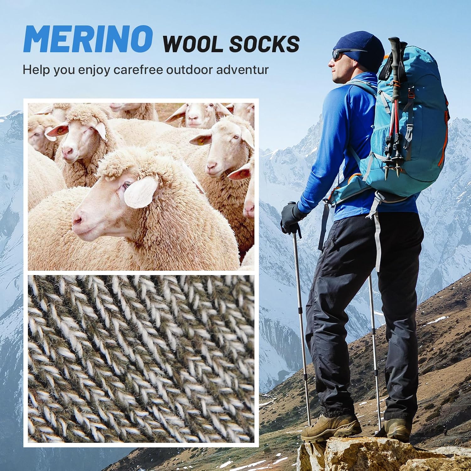 SIMIYA 5 Pairs Merino Wool Socks for Men, Super Thick Hiking Thermal Socks for Cold Weather | Thick Cushion, Moisture Wicking, Warm Winter, Breathable, Crew Socks, Outdoor Hiking, Everyday Wear