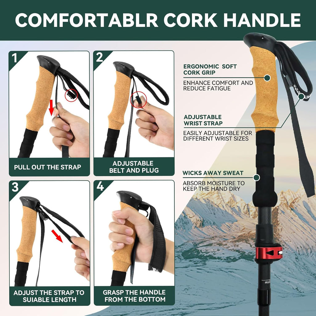 Carbon Fiber Trekking Poles, Lightweight Hiking Sticks with Cork Grip 2 Pcs