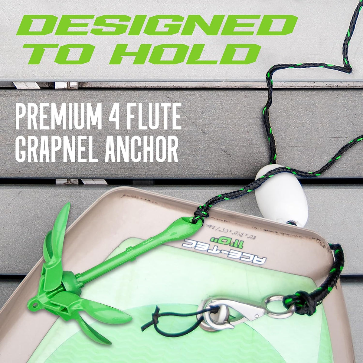 Kayak Anchor Kit - 3.5 lb, Green - Folding Grapnel Anchor with 25 ft Rope