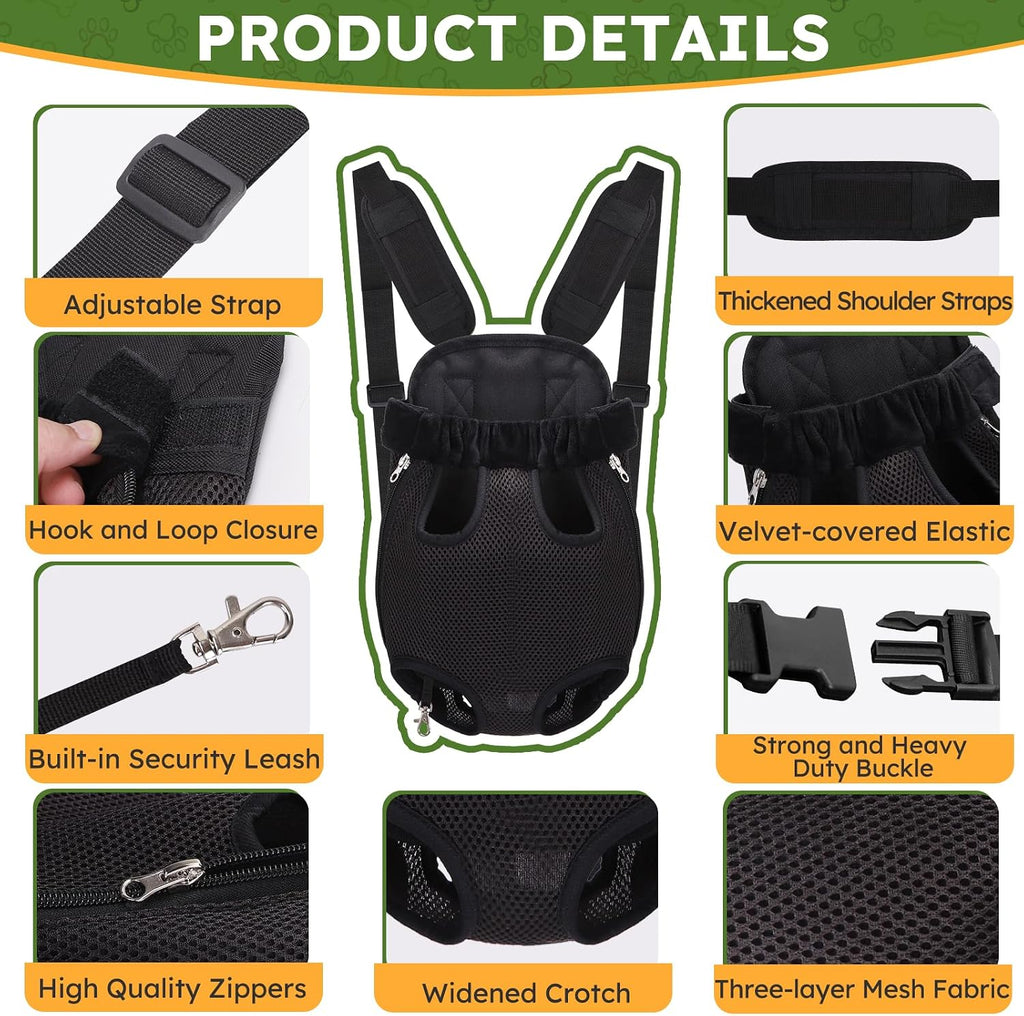 Pet Carrier Backpack, Hands-Free Adjustable Dog Front Carrier Legs Out & Easy-Fit Dog Backpack Carrier for Hiking Camping Traveling Cycling for Small Dogs and Rabbits (Medium, Black)