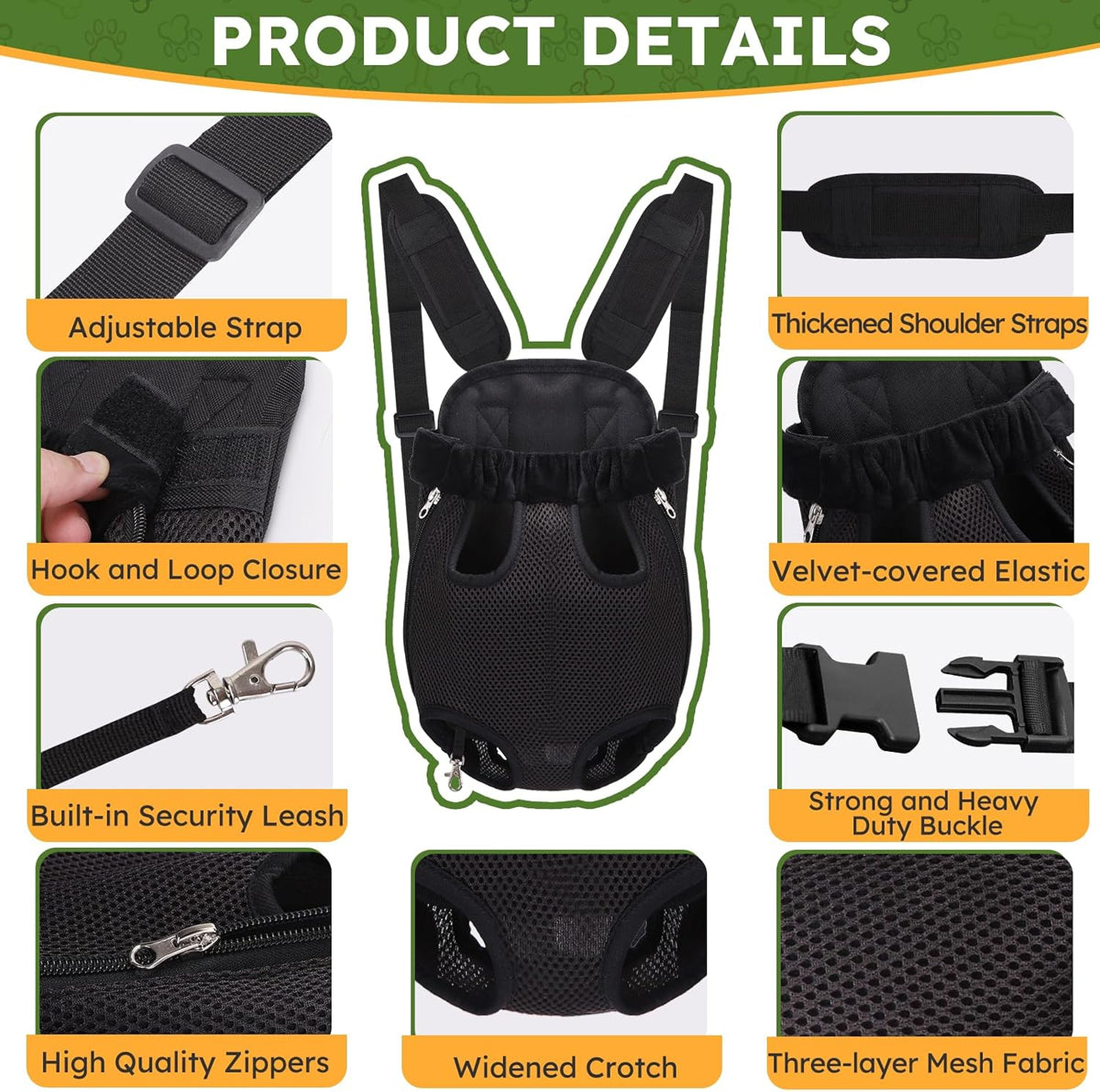 Pet Carrier Backpack, Hands-Free Adjustable Dog Front Carrier Legs Out & Easy-Fit Dog Backpack Carrier for Hiking Camping Traveling Cycling for Small Dogs and Rabbits (Medium, Black)