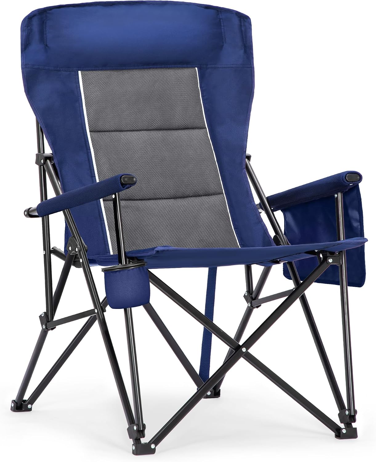 ALPHA CAMP Heavy Duty Camping Chairs with Cup Holder Oversized Folding Chair 500LBS Capacity Outdoor Chair with Headrest,Lawn with Side Pocket for Lawn, Sports and Fishing