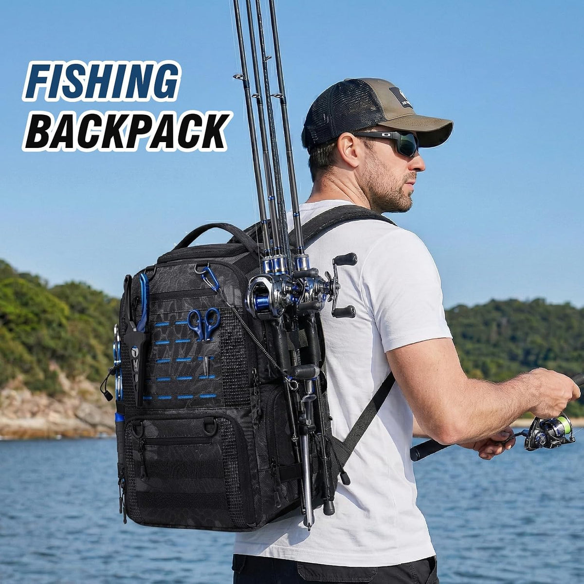 50L Fishing Backpack with Rod Holders, Tackle Box Backpack