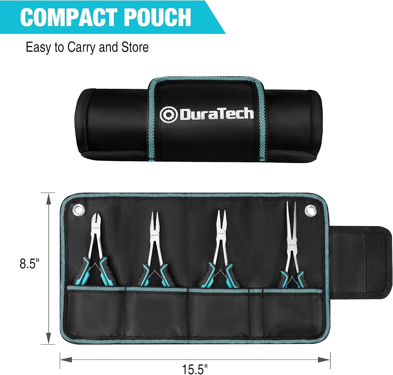 DURATECH 4PCS Long Reach Pliers Set with Pouch, Mini Extra Long Pliers Set