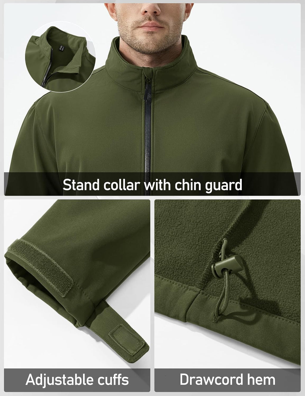MAGCOMSEN Men's Fleece Lined Softshell Jacket Lightweight Waterproof Windbreaker Zip Up Winter Rain Coat Tactical Hiking