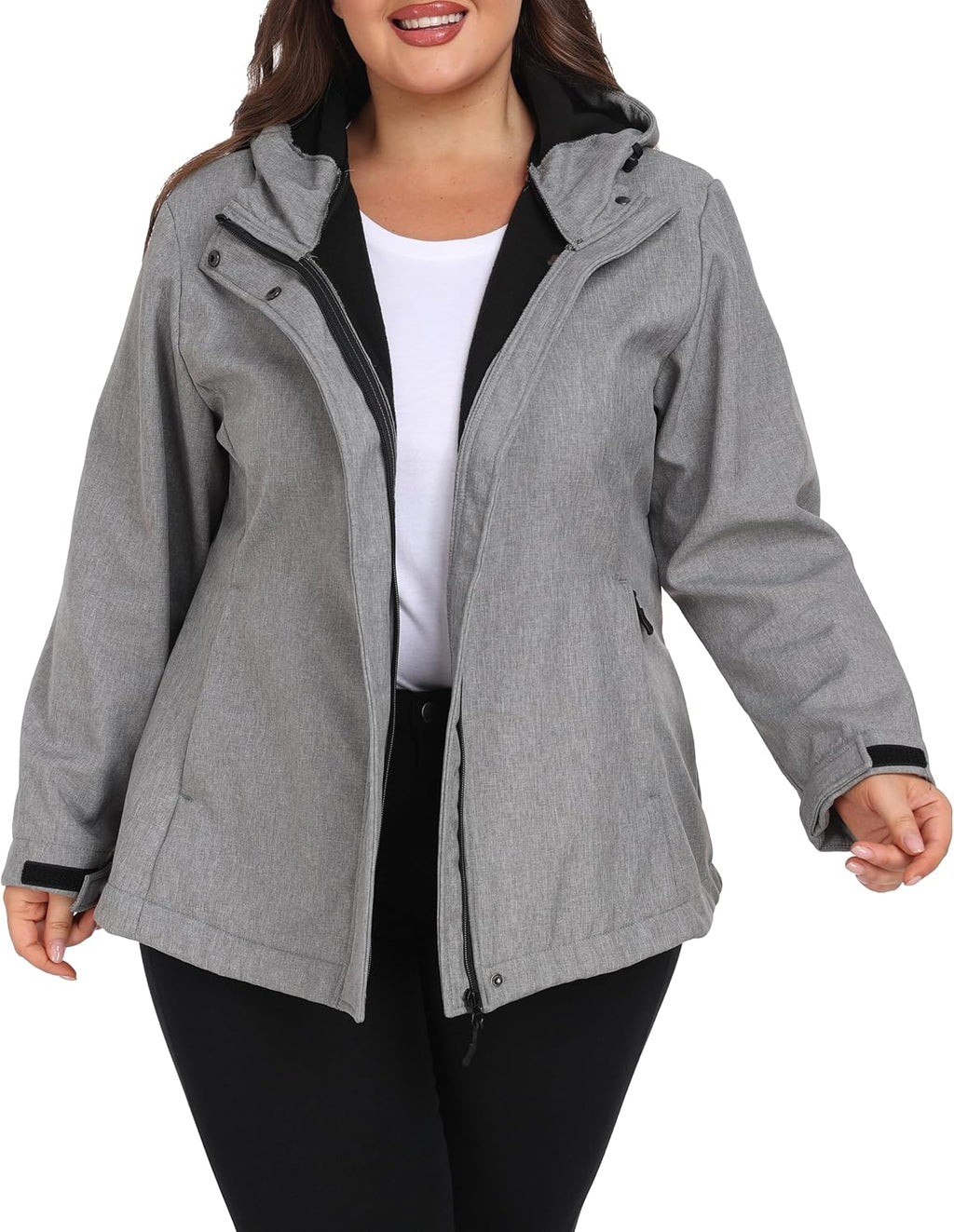 wantdo Women's Plus Size Softshell Jackets Hooded Fleece Lined Windbreaker