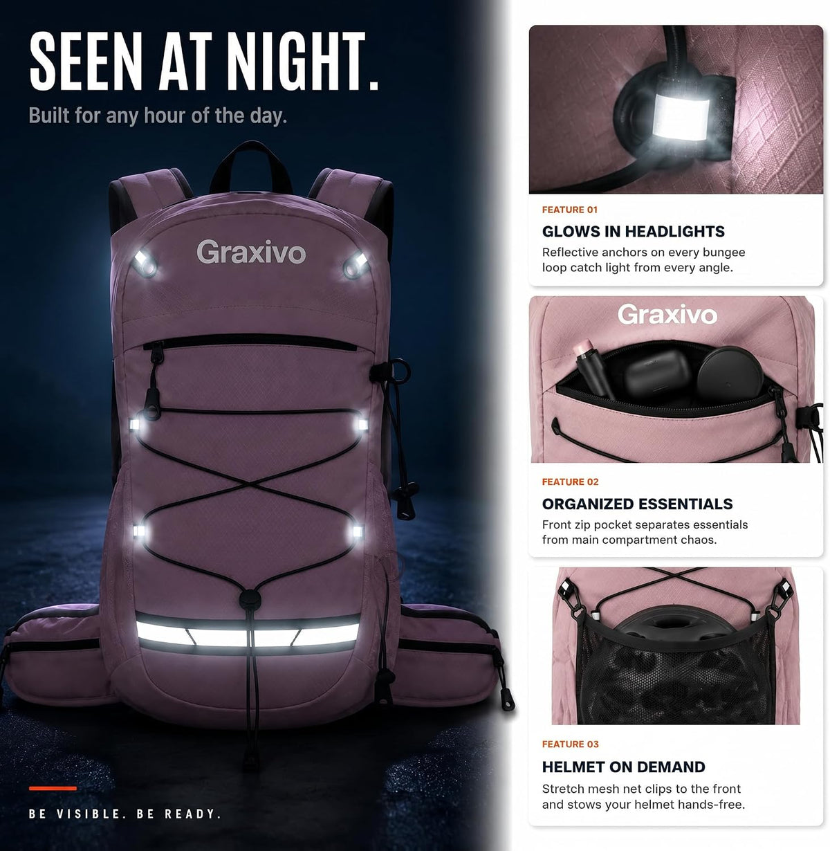 Graxivo Hydration Backpack, Lightweight Hydration Pack with Waist Pockets & Helmet Holder, Versatile Daypack for Mountain Biking, Cycling, Hiking, Running for Men Women
