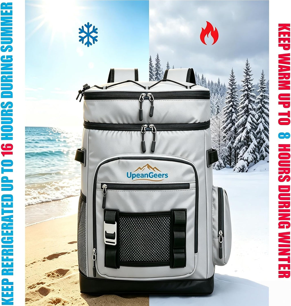 Large Insulated Cooler Backpack,Waterproof Lunch Bag for Men & Women,Ice Packs for Cooler, Road Trip, Beach, Camping,Hiking & Office, Blue & Gray