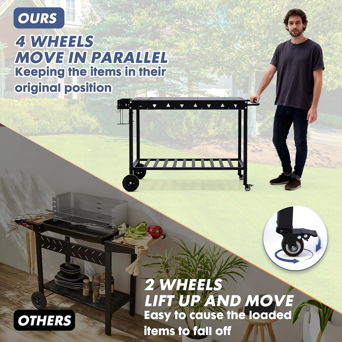 Outdoor Grill Cart Grill Table with Wheels