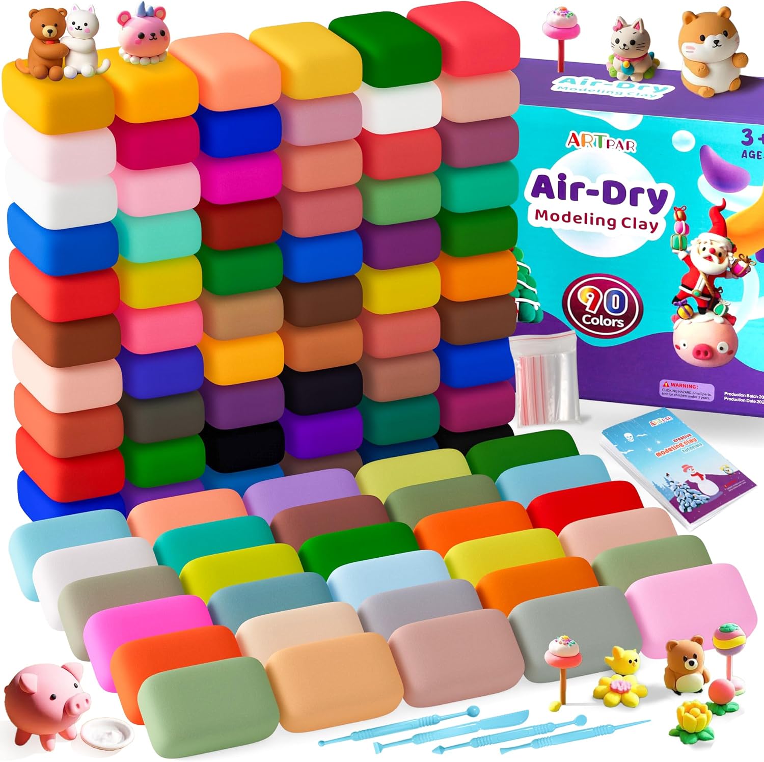 ARTPAR Air Dry Clay for Kids,90 Colors Modeling Magic Clay Bulk Kit