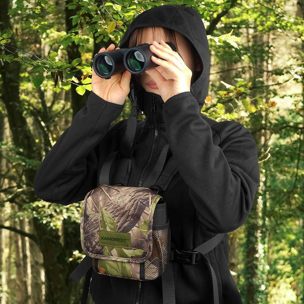 Universal Binocular Case, Binocular Harness for Hunting Case with Adjustable Shoulder Straps 2 Mesh Pockets for Hiking, Hunting, Backpacking, Outdoor Travel