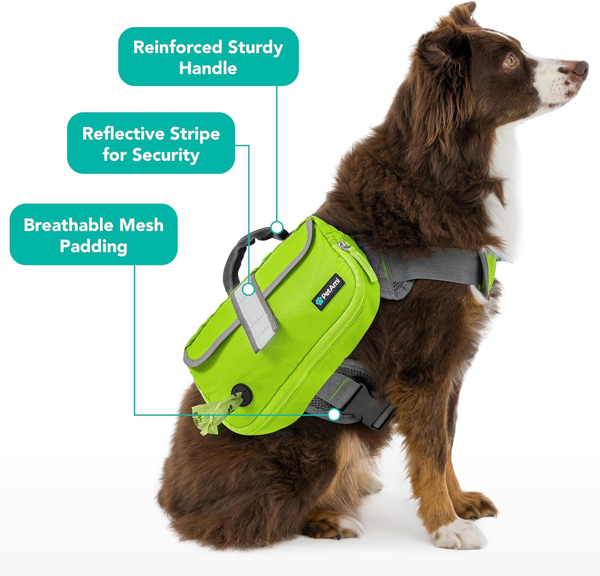 PetAmi Dog Backpack for Medium Large Dogs, Hiking Saddle Bag, Green