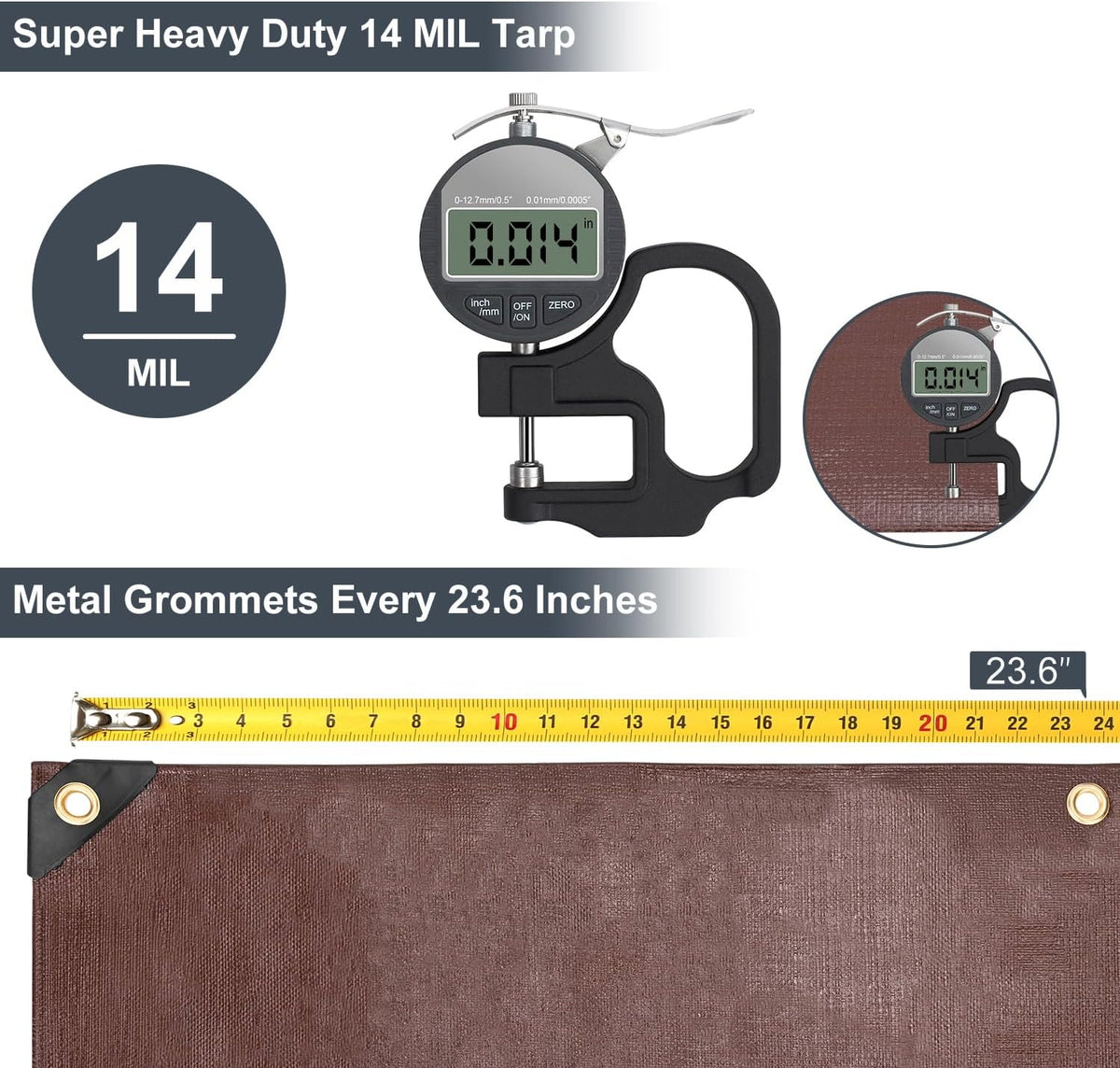 Large Tarp 12x20 FT Heavy Duty Waterproof 14 Mil Brown