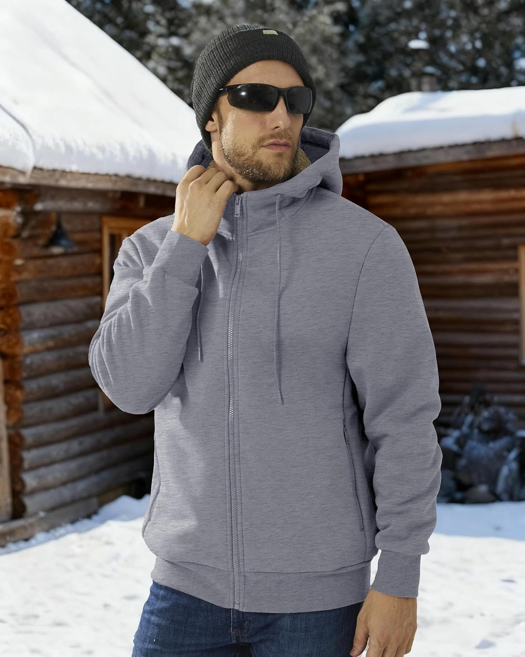 Boladeci Men's Sherpa Fleece Lined Hoodie Zip Up Heavyweight Winter Jacket
