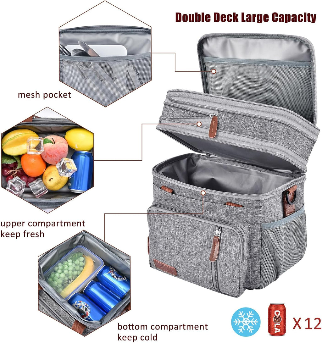MIYCOO Lunch Bag for Women & Men, Expandable Double Deck Lunch Box, 15L