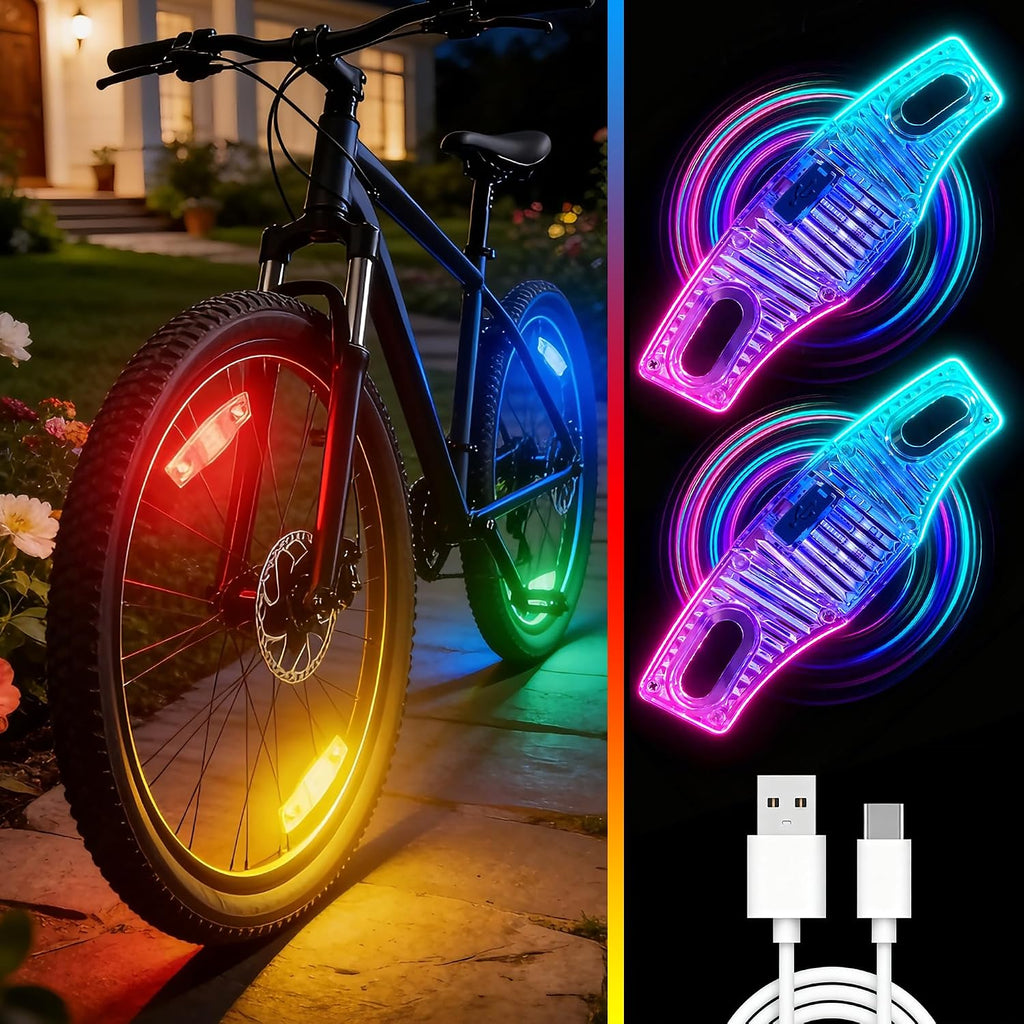 Bike Wheel Lights Rechargeable，Motion Sensor,Ultra Bright Waterproof Bicycle Spoke Lights Cycling Decoration Safety Warning for Kids Adults Night Riding, Suitable for 14-29 inch Bicycle Wheels