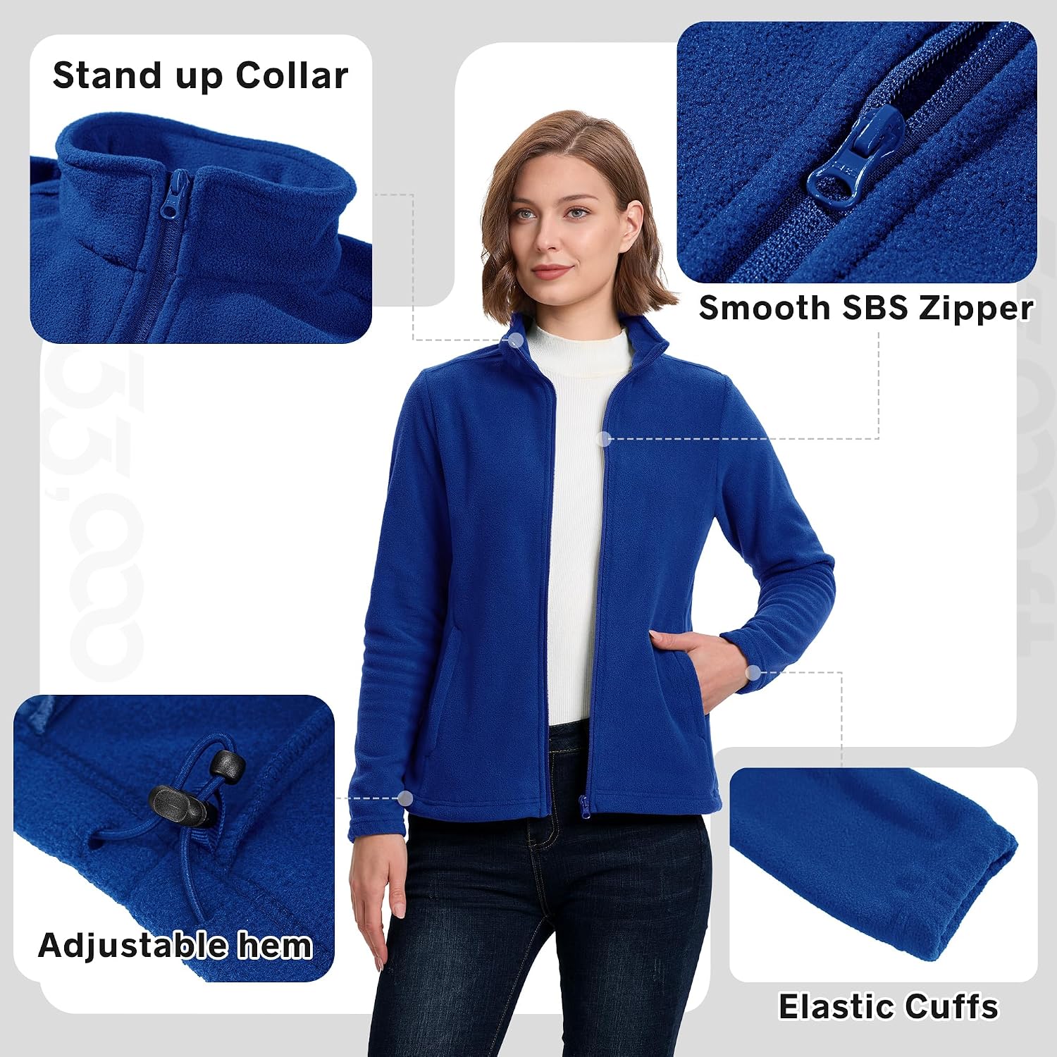 33,000ft Women's Polar Fleece Jacket Zip Up Lightweight Hiking Sweatshirt