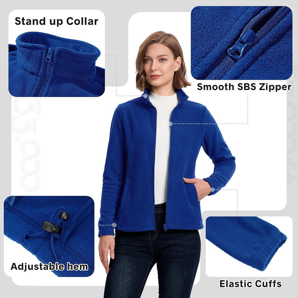 33,000ft Women's Polar Fleece Jacket Zip Up Lightweight Hiking Sweatshirt