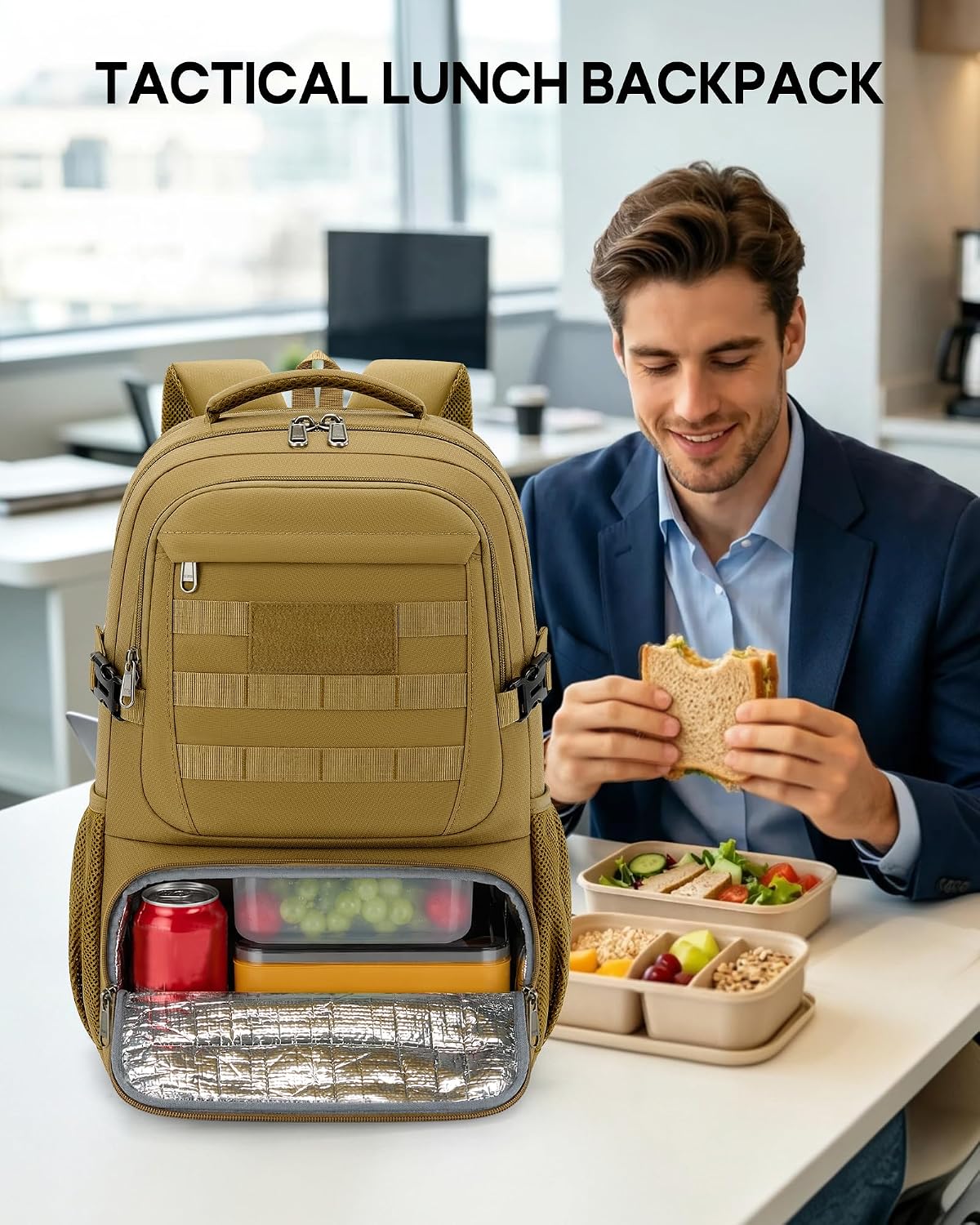RAINSMORE Mens Tactical Lunch Backpack 17" Laptop Insulated Cooler Backpack