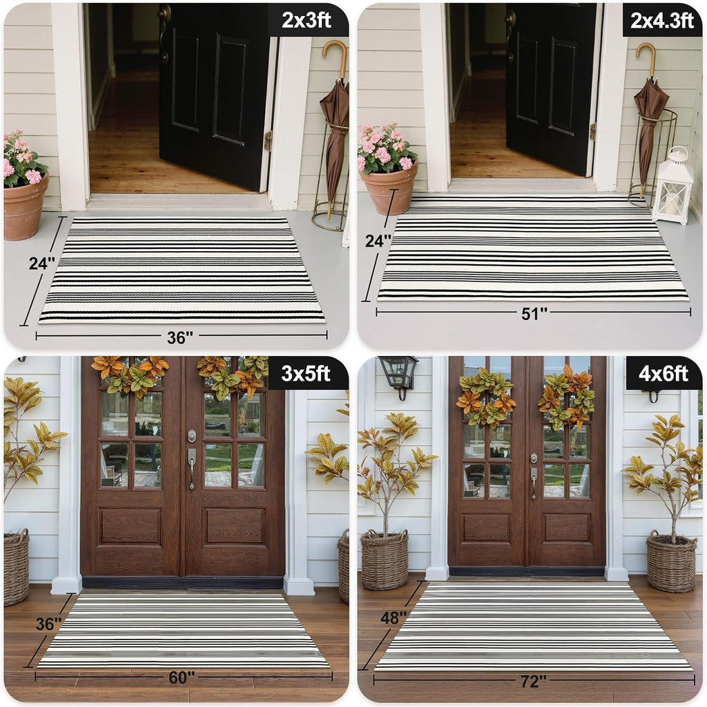 OJIA Black and White Outdoor Rug 24"x51" Front Door Mat Fall Porch Decor