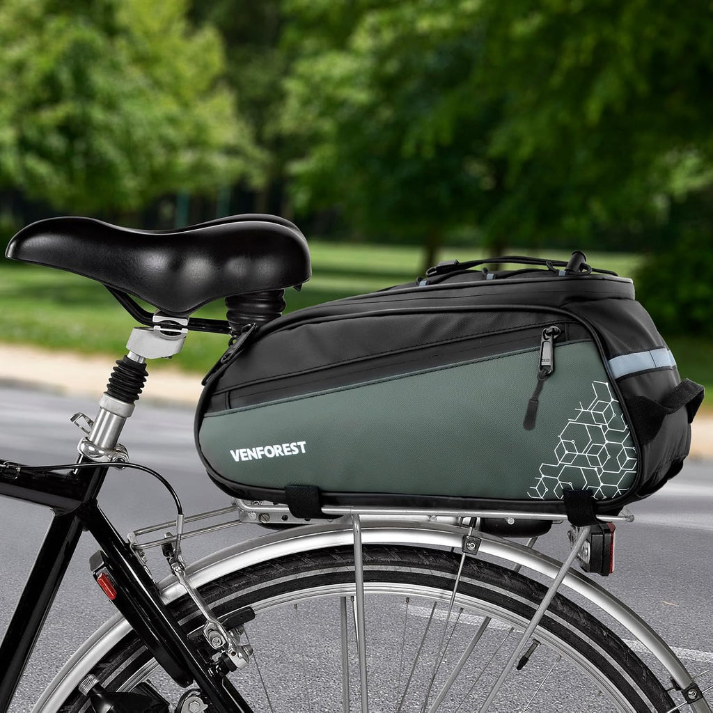 Bike Rear Rack Bag,9L PVC Waterproof Bike Trunk Bag for Road and Mountain Bikes,Bicycle Rear Seat Bag with Rain Cover Bike Saddle Bag for Cycling Trip (Brown green)