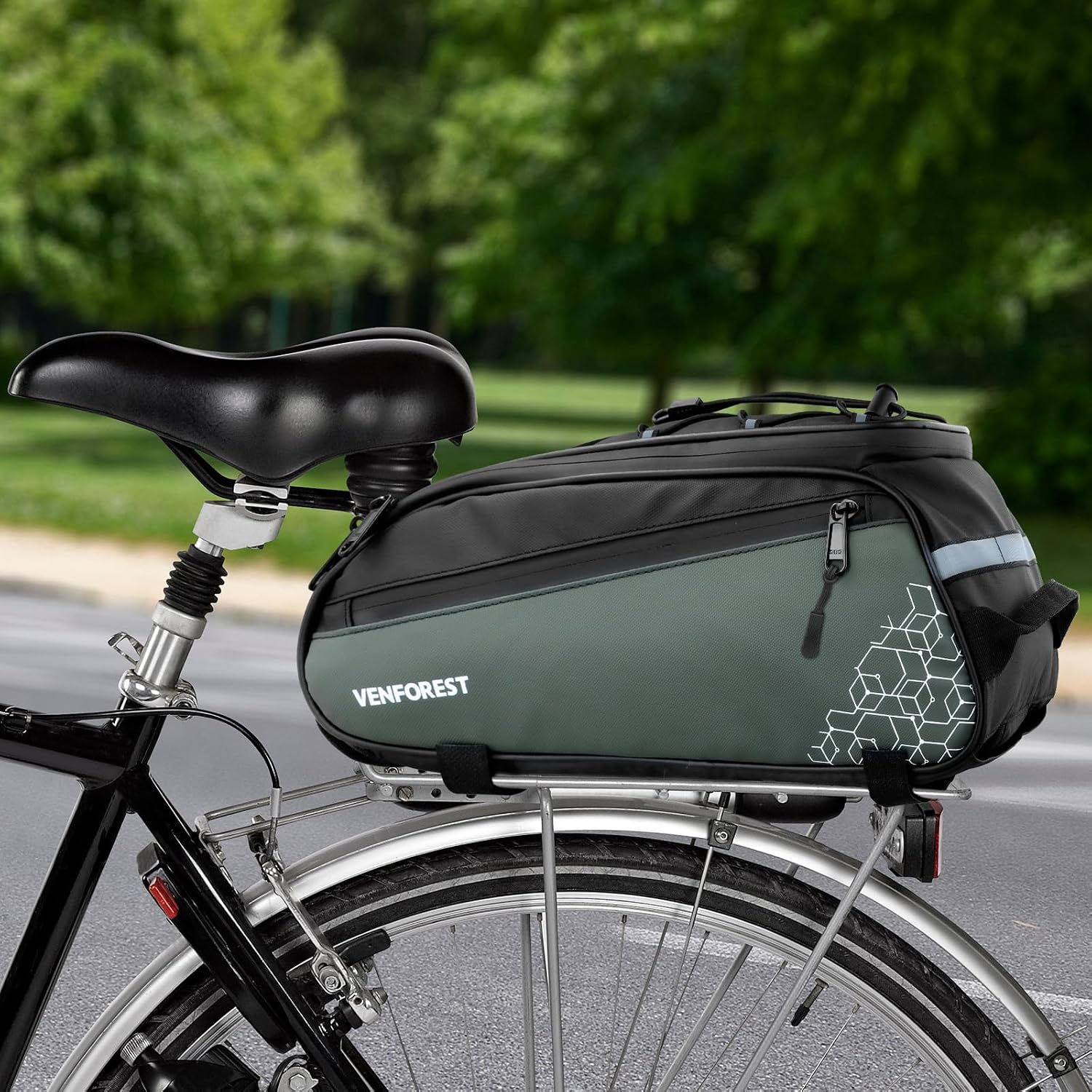 Bike Rear Rack Bag,9L PVC Waterproof Bike Trunk Bag for Road and Mountain Bikes,Bicycle Rear Seat Bag with Rain Cover Bike Saddle Bag for Cycling Trip (Brown green)