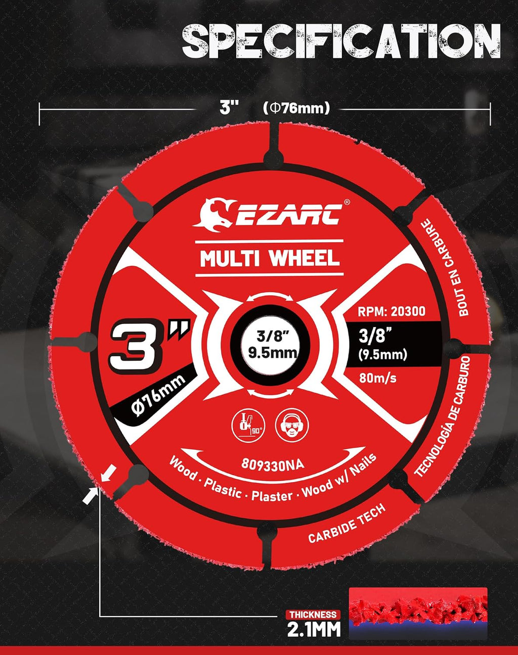 EZARC 3 Inch Carbide Cut Off Wheels for Wood, Nails, Plaster, 2-Pack