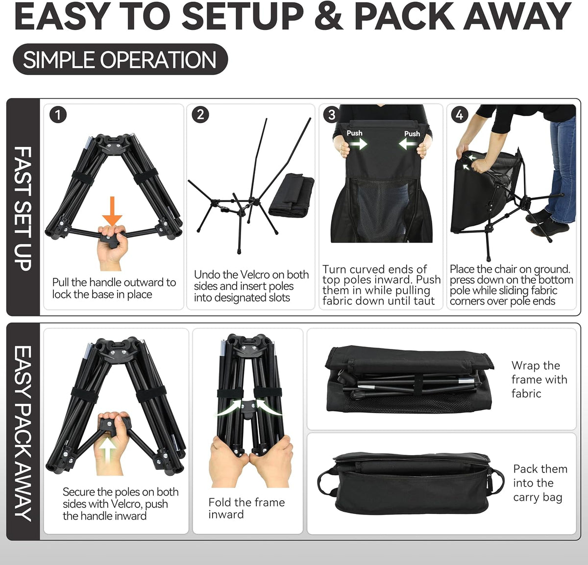 MARCHWAY Lightweight Folding High Back Camping Chair with Head Support, Stable Portable Compact for Outdoor Camp, Travel, Beach, Picnic, Festival, Hiking, Backpacking (Highback Black)
