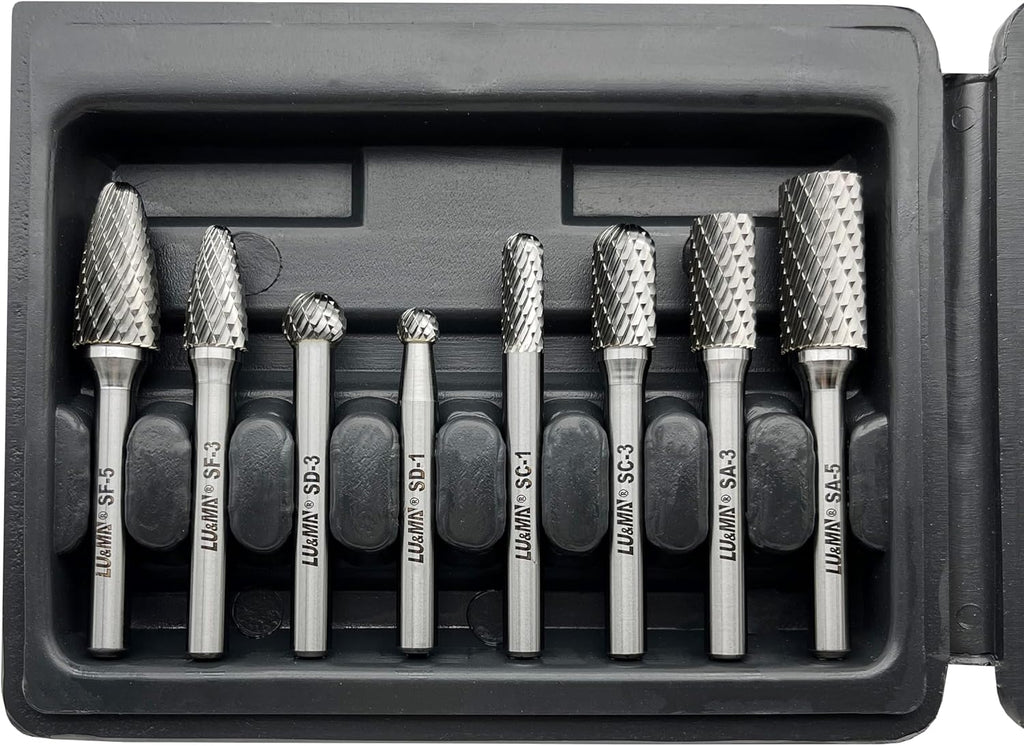 LU&MN Tungsten Carbide Burr Set, 1/4" Shank, 8 Pcs