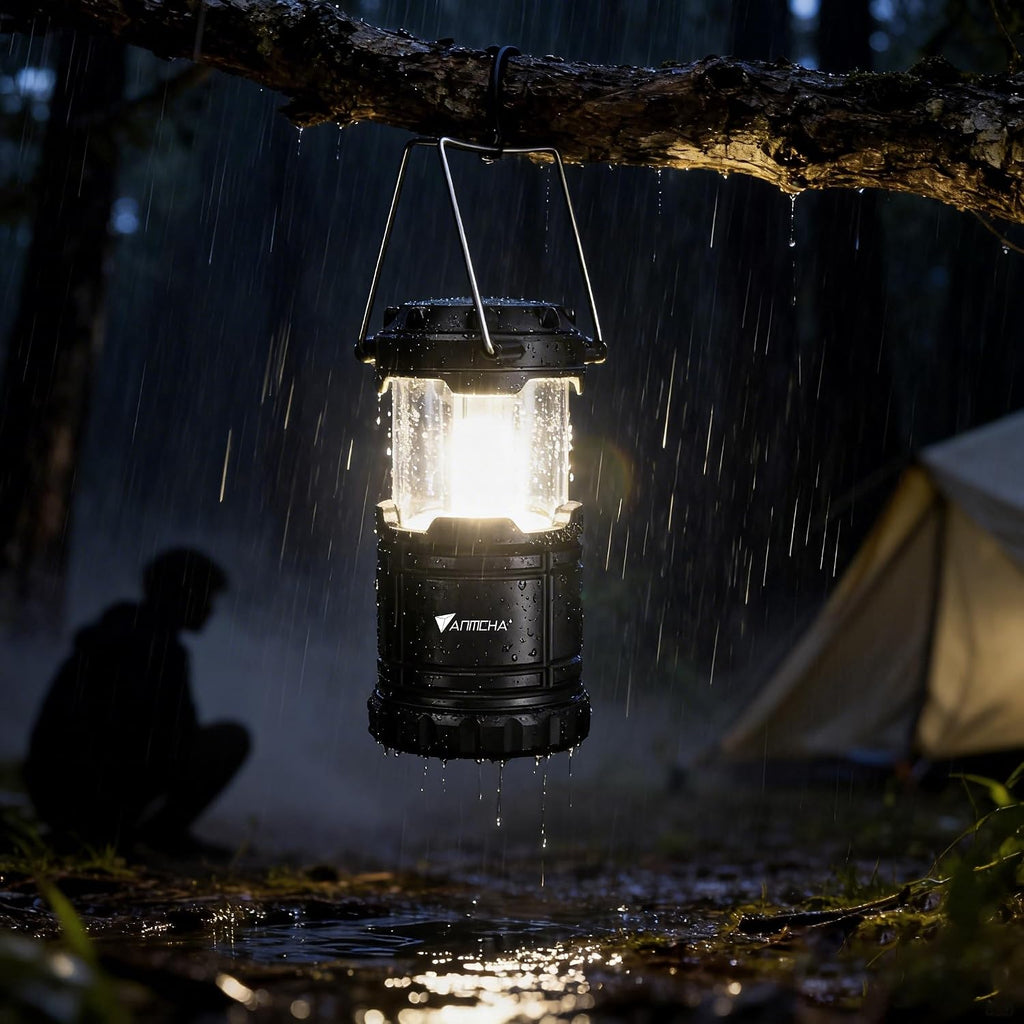 Collapsible LED Camping Lantern, COB Technology, Portable with Handle, Pack of 4, Gray