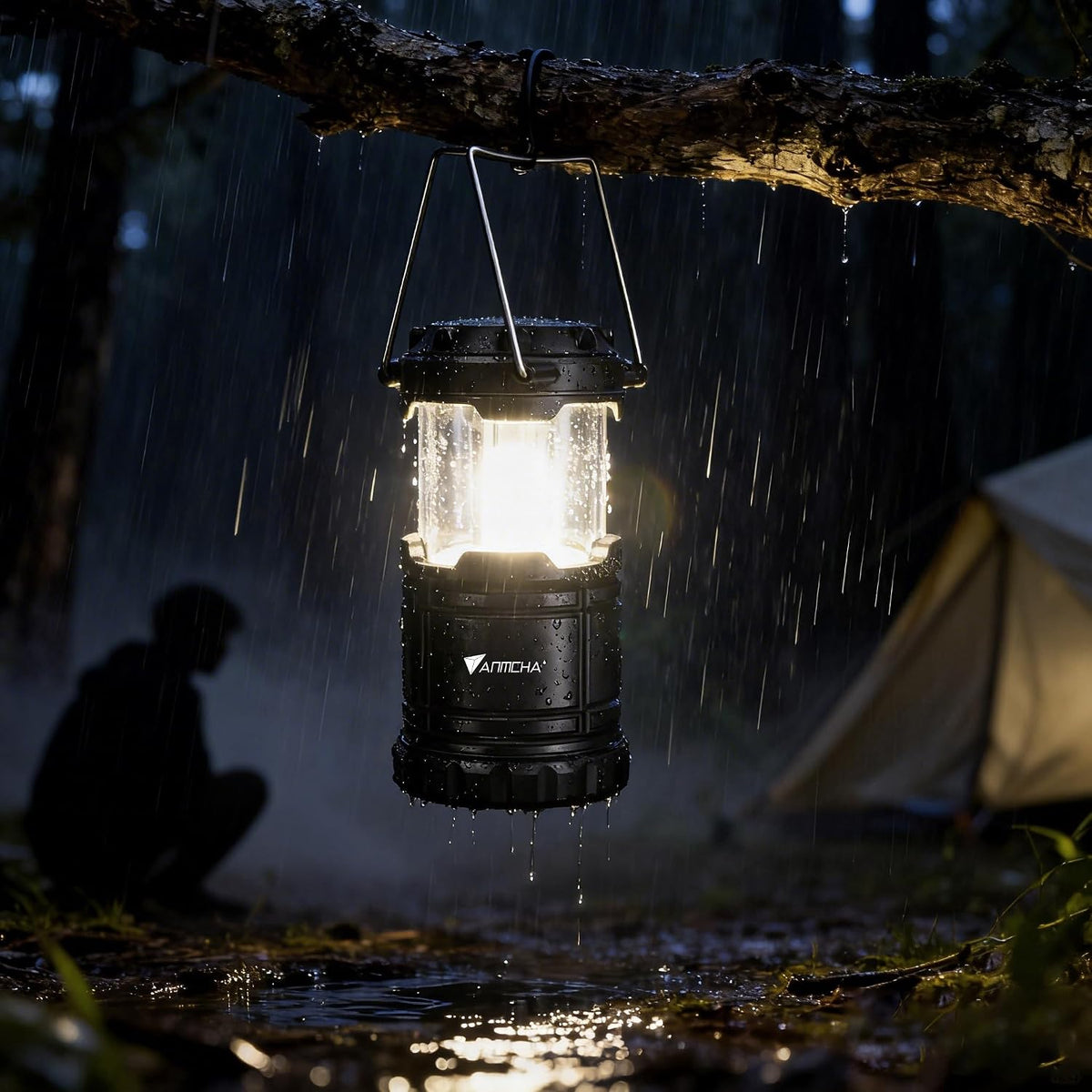 Collapsible LED Camping Lantern, COB Technology, Portable with Handle, Pack of 4, Gray